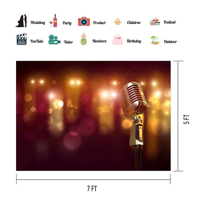EOA 7(W) x5(H) FT Golden Microphone Music Backdrop Karaoke Dancing Disco Party Photography Background Birthday YouTube Booth Family Portrait Studio Prop - Image 2